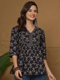 HERE&NOW Print Mandarin Collar Ethnic Top