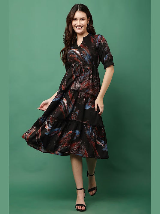 JustHer Women Cotton Blend Printed Fit & Flare Dress