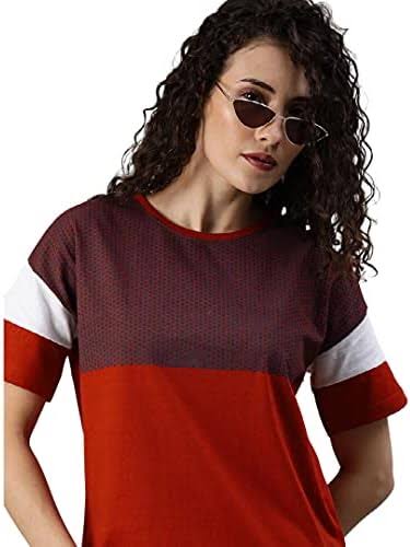 ROADSTER Women Cotton TShirt Top | Casual Formal Tee Shirt Kurta Blouse for Ladies (Red Block, L)